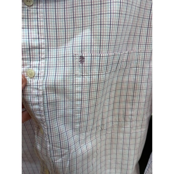 Izod Long Sleeve Button Down Men's Medium Purple White Check Cotton Shirt - Picture 6 of 6